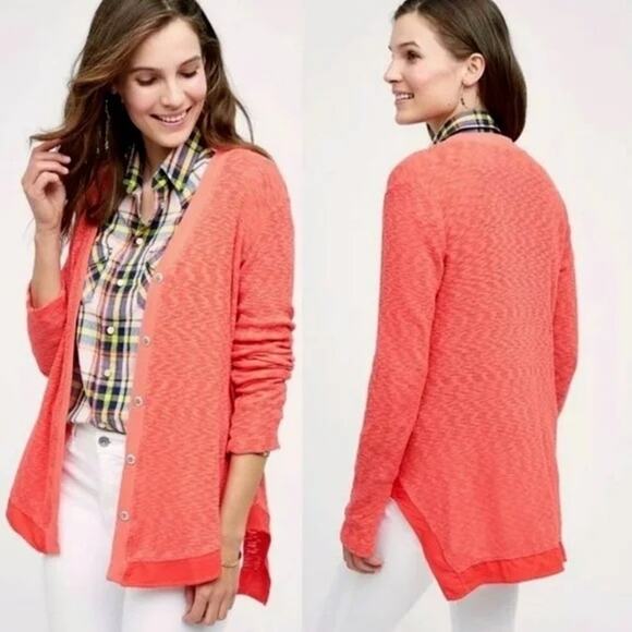 ANTHROPOLOGIE LEFT OF CENTER Evie High-Low Button-Up Orange Cardigan Size L - Picture 2 of 8